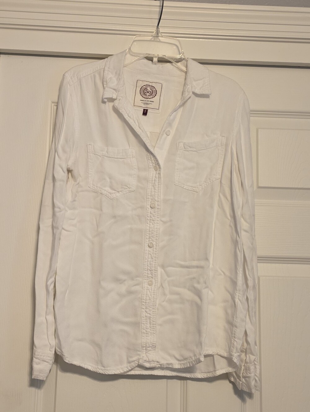 SO Women's White Button-Down Shirt with Chest Pockets